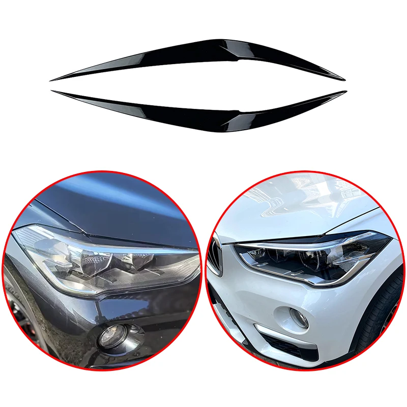 

For BMW X1 F48 2016 2017 2018 2019 2020 High Quality ABS Car Front Headlights Eyebrow Eyelids Cover 3D Stickers Glossy Black