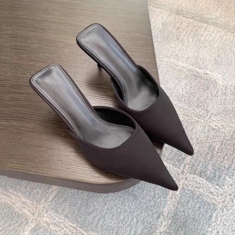 

Летние элегантные женские шлепанцы на высоком каблуке в стиле Баотоу: модные, новые, с острым носком, сексуальные, удобные, нескользящие, повседневные.