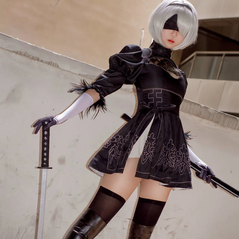 New Game NieR:Automata Cosplay Costume 2B YoRHa No. 2 Type B Heroine Black Dress Halloween Party Uniform Outfit Full set