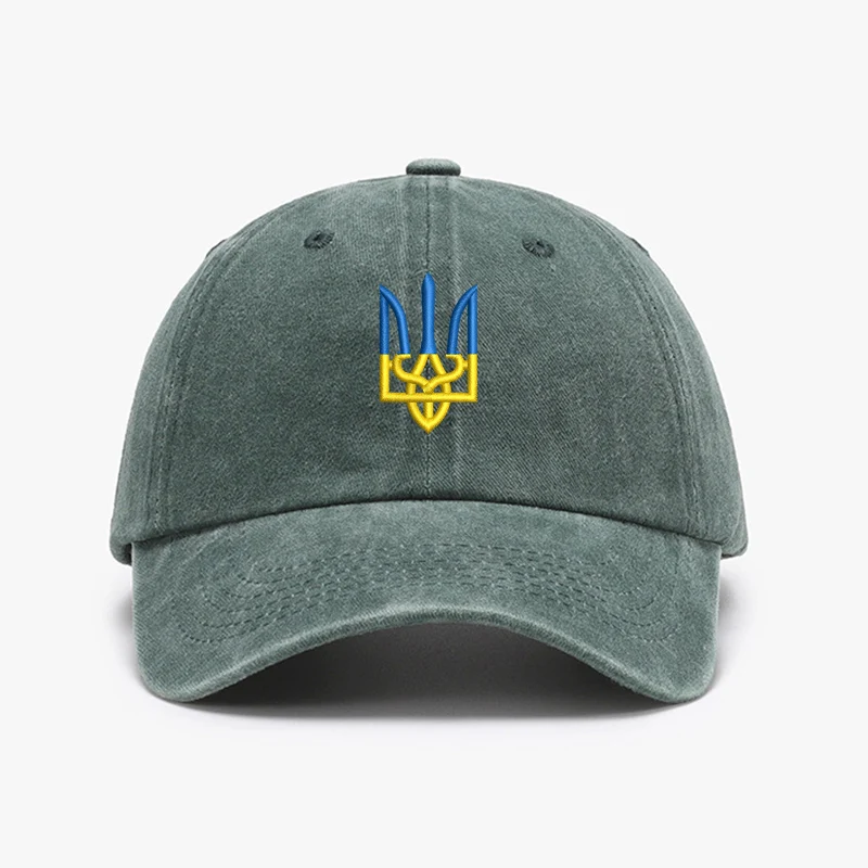 Embroidery Ukraine trident Symbol Cotton Washed Fashion Sports Baseball Cap Adjstable Hip Hop Dad Hat Visor Protection Snapback