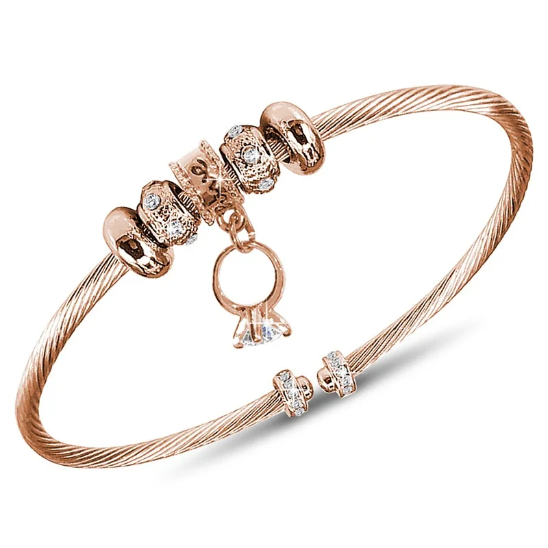

Daisini Beads Cuff Bangles with Swarovski Crystals Elegant Jewelry Accessories for Women Rose Gold Plated Couple Gifts