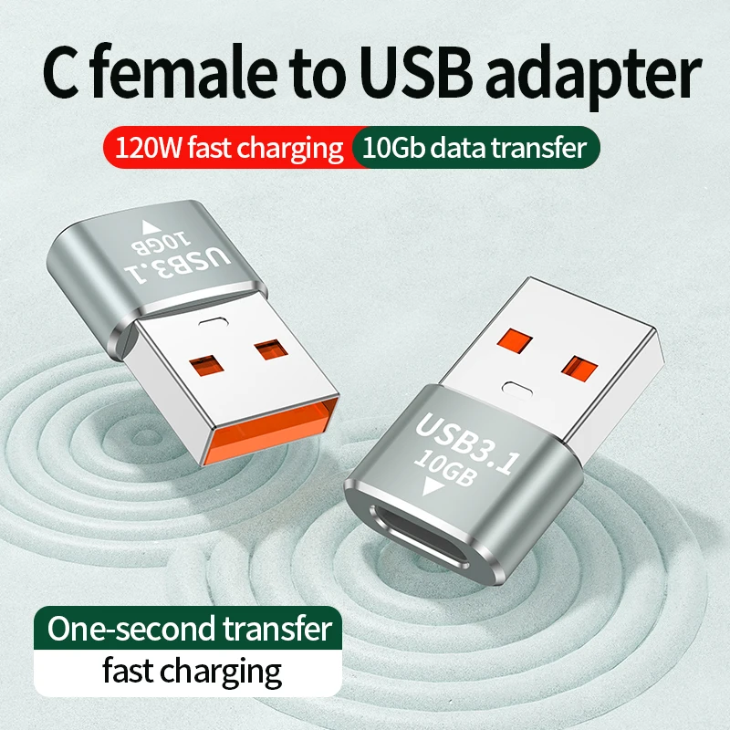 Adaptador USB 3,1 a tipo C de 120W, conector convertidor USB C hembra a USB OTG de carga rápida para Macbook, iPad, Huawei, Xiaomi, Samsung