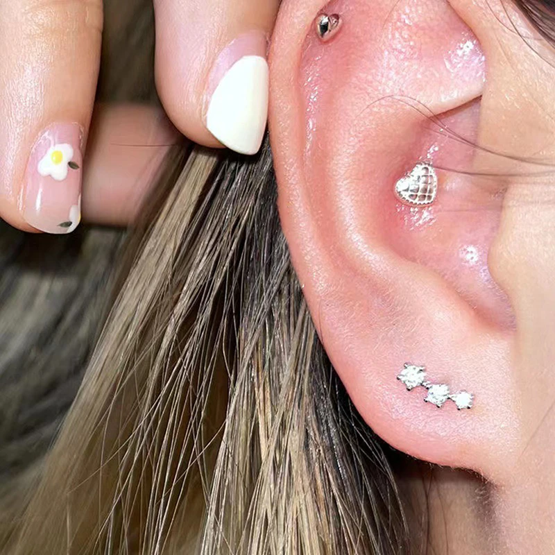 1Pair Fashion Star Zircon Ear Studs Earrings For Women Cartilage Helix Ear Bone Nail Sweet Cool Piercing Ear Jewelry Gift
