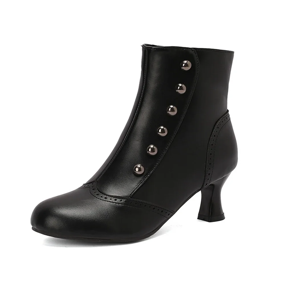 Botas De Mujer Autumn Winter Ankle Boots Women Retro Zip Kitten Heels Goth Shoes Cosplay Footwear Short Boots Big Size 50 7727
