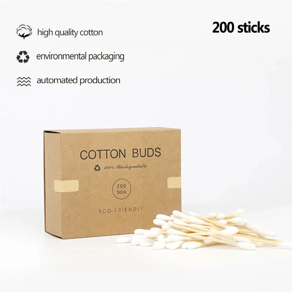 Disposable Double-Headed Eco Friendly Bamboo Makeup Buds Wooden Ear Cleaning Cotton Swab