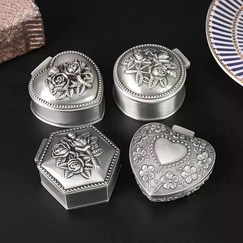 

Small Size Retro Metal Jewelry Box Vintage Flower Carved Home Decor Trinket Case Ring Bracelet Pendant Storage Beads Organizer