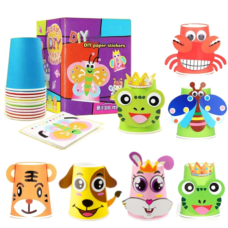 Zestaw do rękodzieła dla dzieci: papierowe kubeczki, naklejki, zabawki, przedszkole, edukacja wczesnoszkolna, zabawki 3D DIY, materiały do rękodzieła, sztuka, edukacja artystyczna TMZ