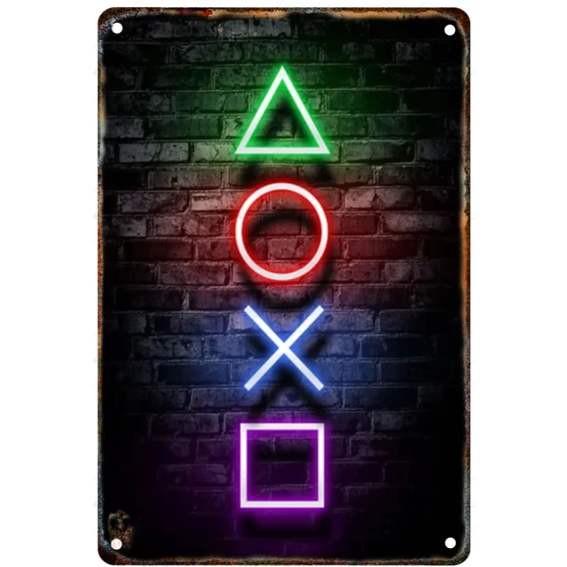 ملصق معدني للاعبين نيون ، لوحة قصدير ، لوحة عتيقة ، جدارية ، منزل ، غرفة أطفال ، غرفة ألعاب ، لوحات ديكور جدارية