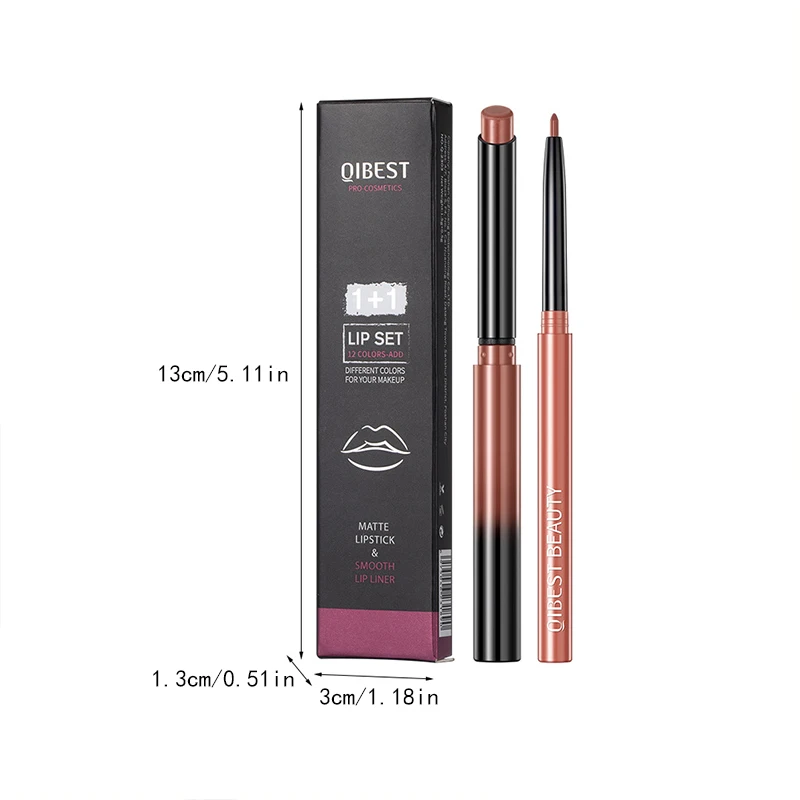QIBEST、リップスティックリップライナーペンシルセット、マット、色落ちしない、にじまない、長持ち、防水、ヌードカラーリップライナー、ステージメイクアップ