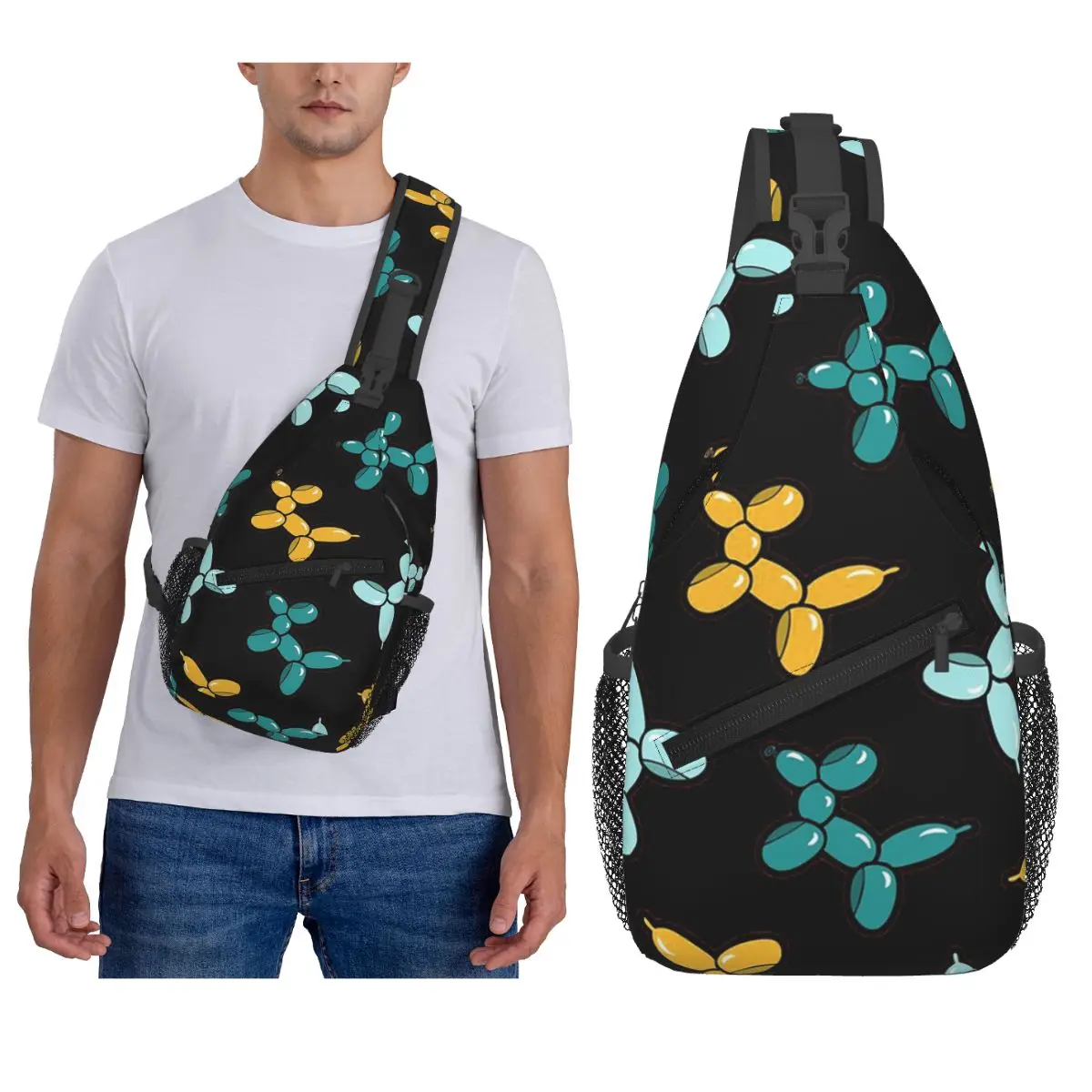 Tas Dada Pola Anjing Balon Warna Merah Tas Selempang Pria Tas Dada Ransel Crossbody Tas Bahu Daypack untuk Bepergian dan Mendaki