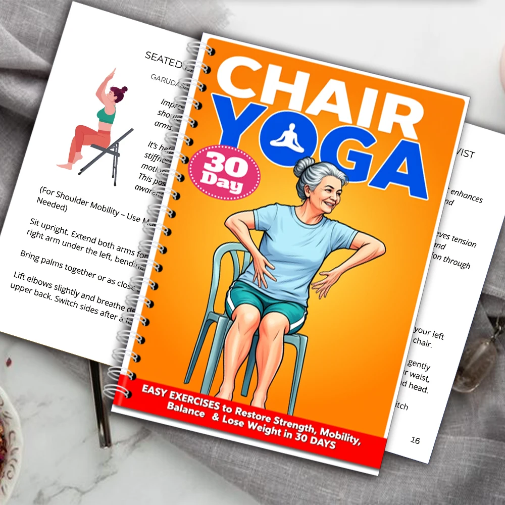 Chair Yoga Logbook Notebook Fitness Plan for Seniors 60+, 30 Day Challenge Seated Yoga Exercises for Flexibility Balance, A5 Siz