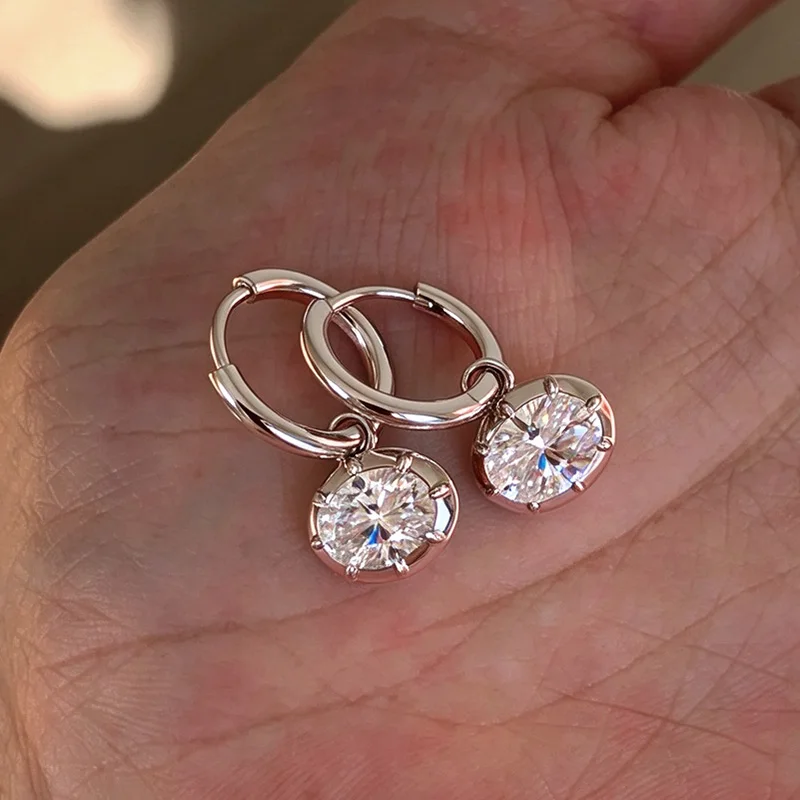 CEICI 1.5CT 2CT East West Oval Cut Moissanite Drop Earrings S925 Sterling Silver Huggie Hoop Ear Buckle for Women Engagement