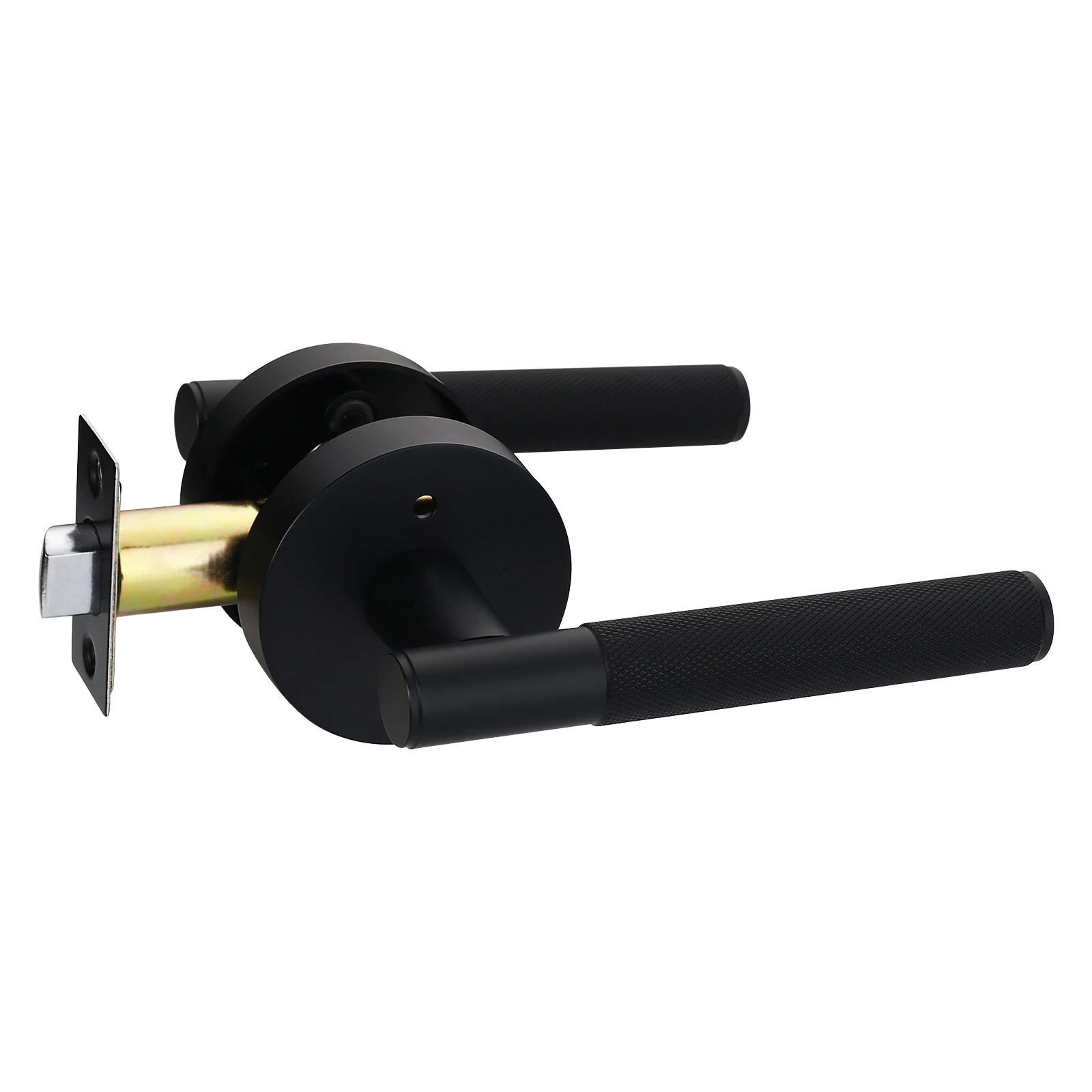 

Viladepot Privacy Door Handle Rear Knurled Handle Lever Matte Black Round Base Bedroom Bathroom Door Lock Reversible