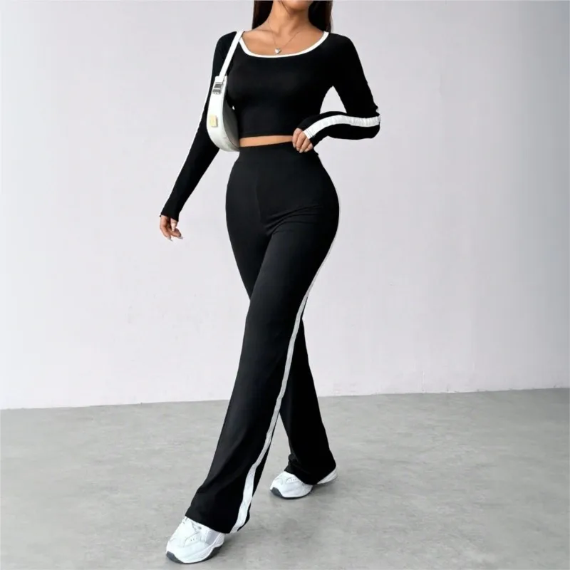 Women'sAutumn Pants Women's Retro Sports Pants High Waist Invisible Open Crotch Outdoor Convenient Straight-Leg Casual Pant