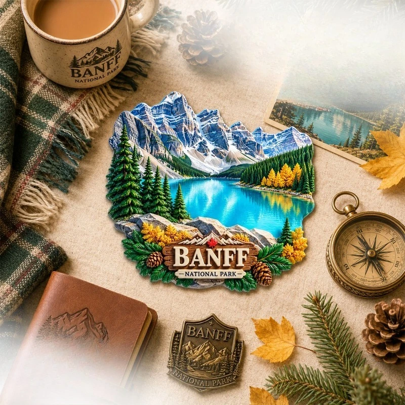 Banff Mountain Lake Fridge Magnet - Pristine 3D Canadian Nature Souvenir Unique Rocky Mountain Gift for Travel & Alpine Decor