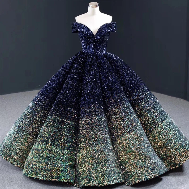 

2025 New Spring Ball Gown Wedding Dr iny Sequins One oulder Performance Dr for Bride mid Waist Me Fabric