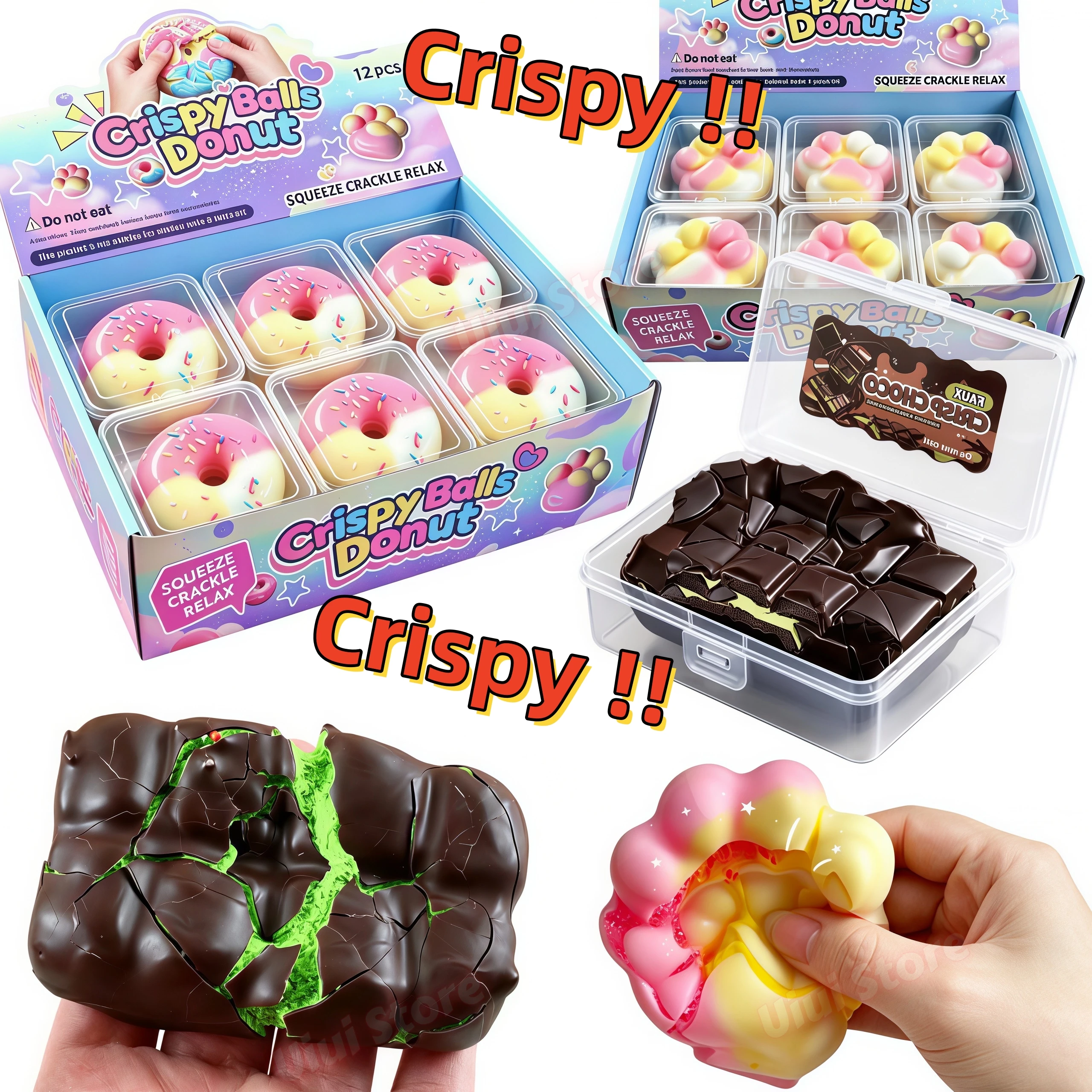 Crispy Chocolate Wax Cracking Squeeze Cat Paw Donut Crunchy Sound Ball Handmade Craft Crispy Feel Snowball Crunch Squishy Fidget