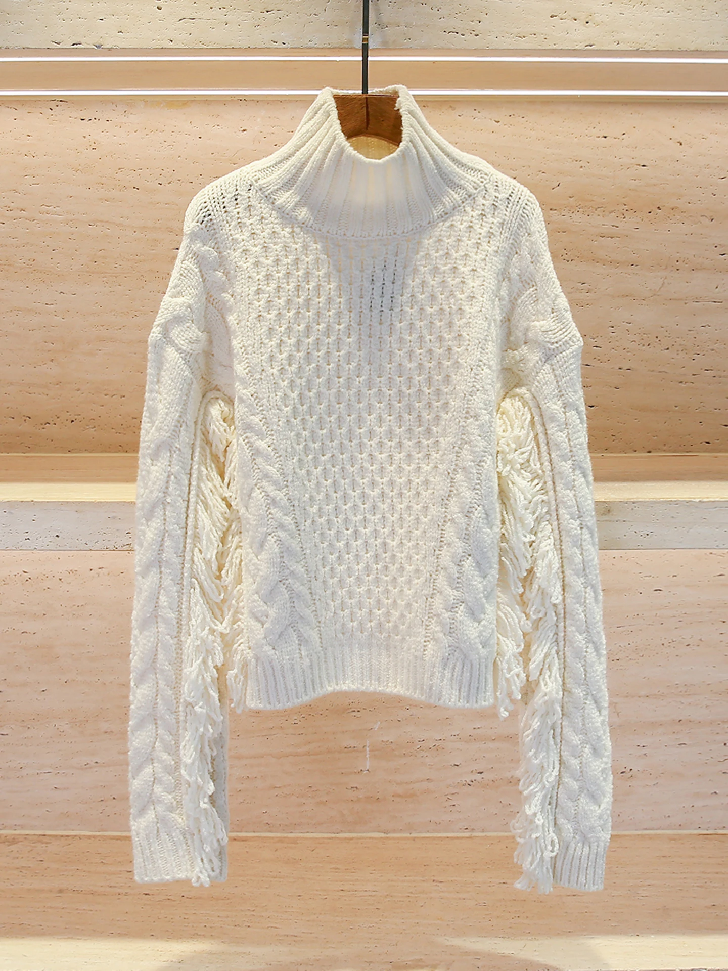 

M Home Nan You High End Women's Knitted Sweater with Tassel High Collar 2025 Autumn Winter New Sle Commute Simple Sle