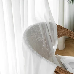 Modern White Chiffon Semi Sheer Curtain High Quality Soft Tulle Curtains for Living Room Bedroom Hook Back Tab,Clip Rings Drapes