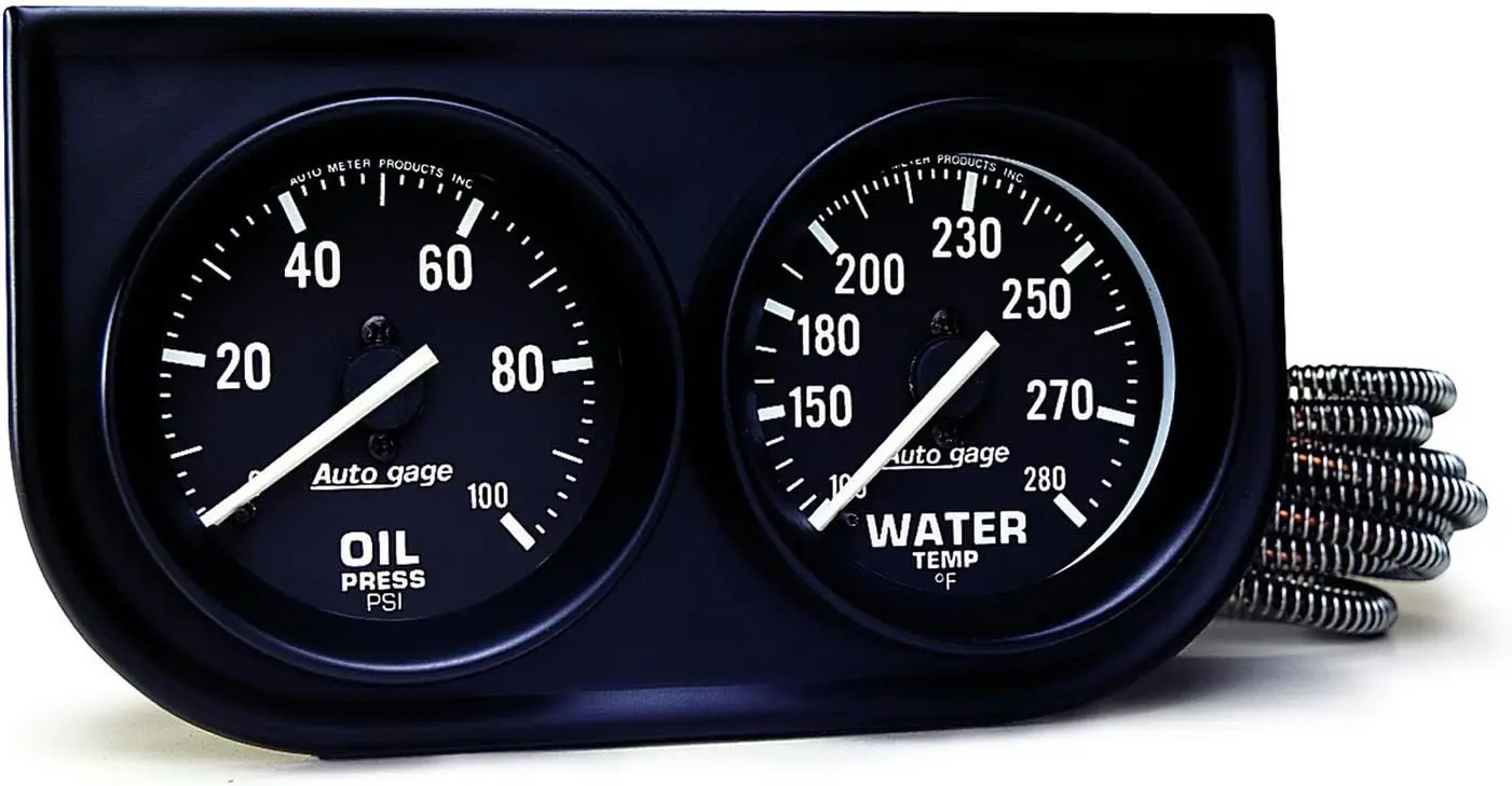 

Black Oil/Water Gauge with Steel Console, 2.3125 in., No Electrical Power Required for Vehicles
