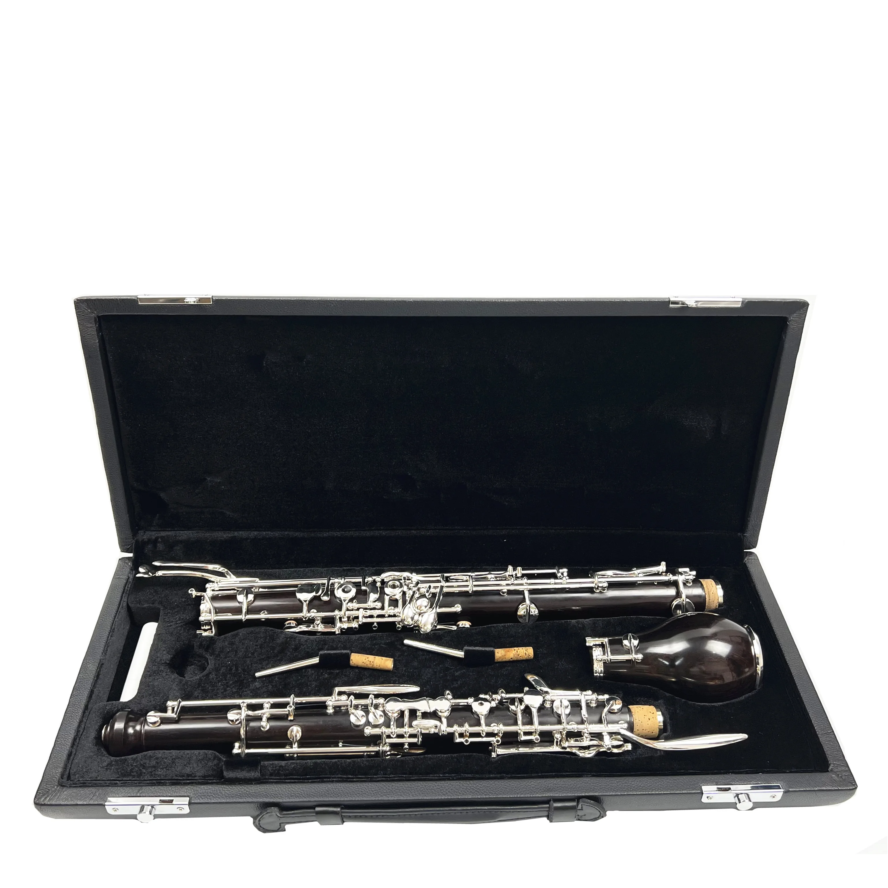 Professional English Horn ebony wood Alto Oboe F Key Silver plated Keys Woodwind cloth plush velvet lined with Gloves Case