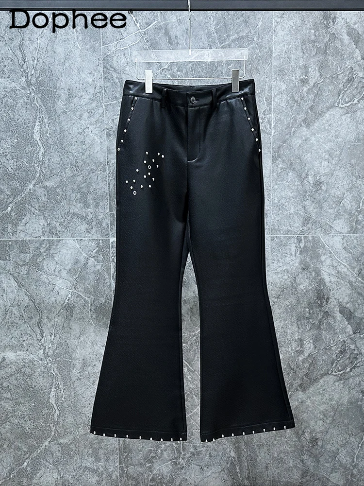 

Men's 2025 Spring Niche Black Straight Micro-flared Pants High Street Design Beaded Diamond Fashion Pants Trendy Casual Trousers