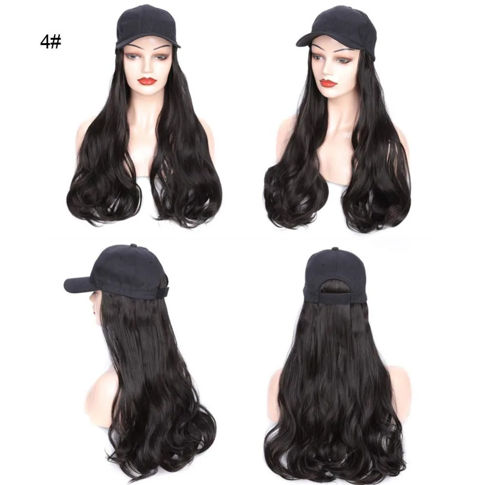 عبوة واحدة من قبعة بيسبول صناعية مموجة بطول 60.96 سم مع قطعة شعر مجعدة ( # 4 أسود بني مجعد) #6