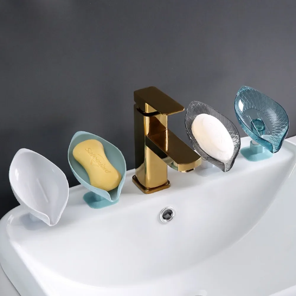 Drain Soap Holder Leaf Shape Soap Box Suction Cup Tray Drying Rack for Shower Sponge Container Kitchen Bathroom Accessories