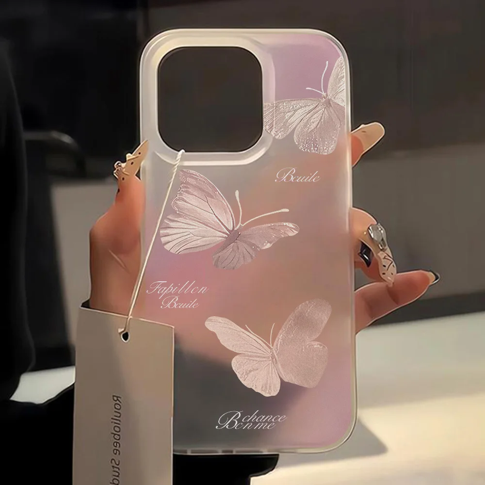 Casing Ponsel Kupu-kupu Estetika untuk iPhone 13 Casing iPhone 16 14 11 12 15 Pro Max 13 12 Mini Ultra Tipis Penutup Matte Lembut Funda