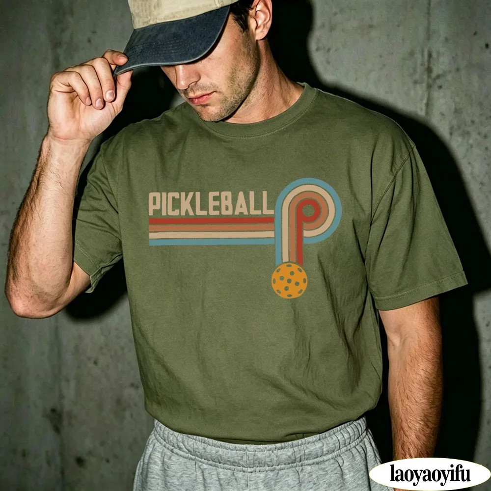 Playing Pickleball Improves Memory Laurel Racket Print Men Cotton Tshirt Vintage Athletic Short Sleeve Summer Gym Tops