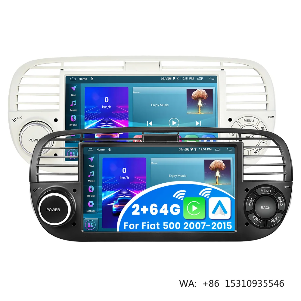OEM/ODM 7 Inch Display Touchscreen Android GPS Car Radio Built-in WiFi for Fiat 500 Abarth 2007-2015 Wireless Carplay Multimedia