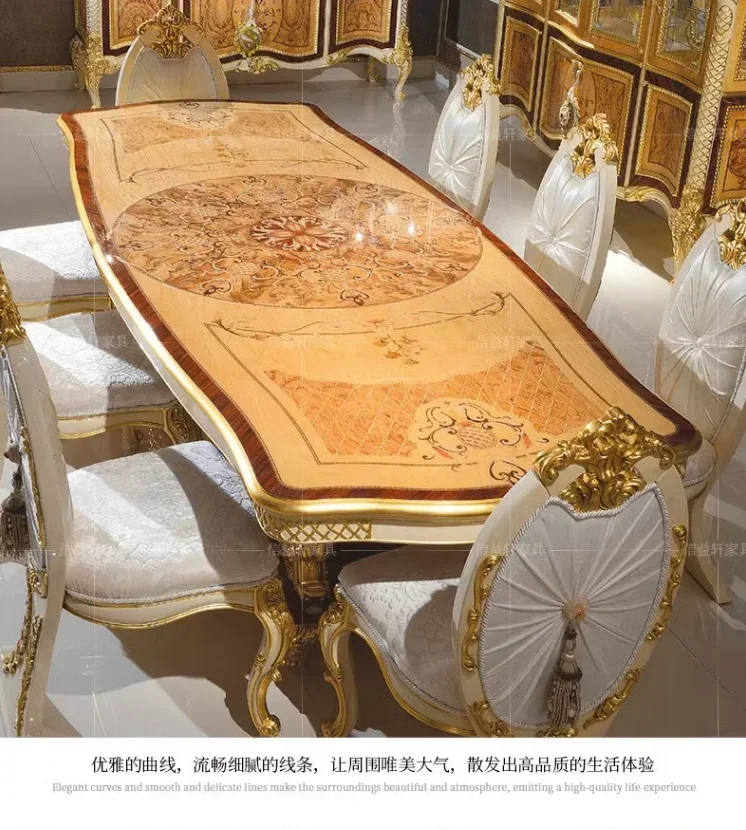 European solid wood carving art parquet table French cloth dining chair combination restaurant dining table chair customization