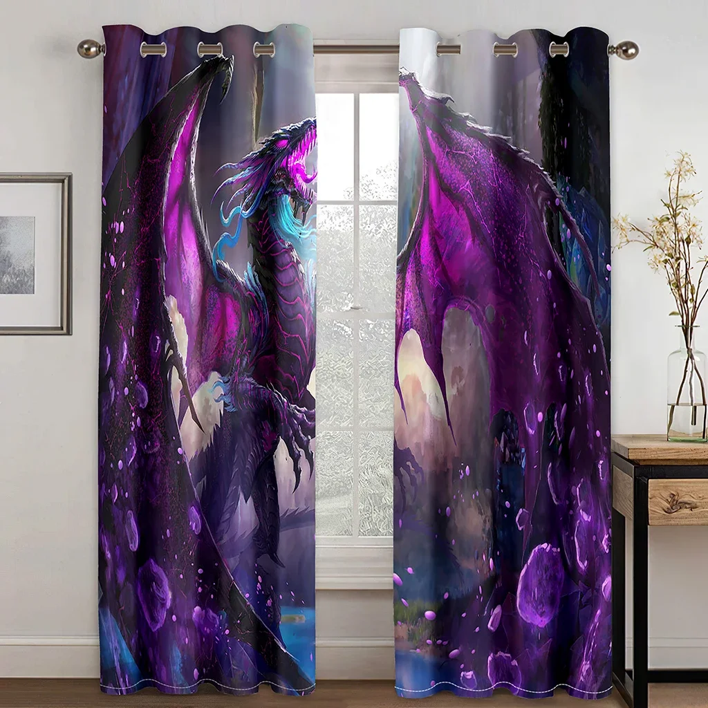 3D Print Magic Medieval Fantasy Dragon 2 Pieces Free Shipping Thin Window Curtains for Boys Living Room Bedroom Two Drape Decor