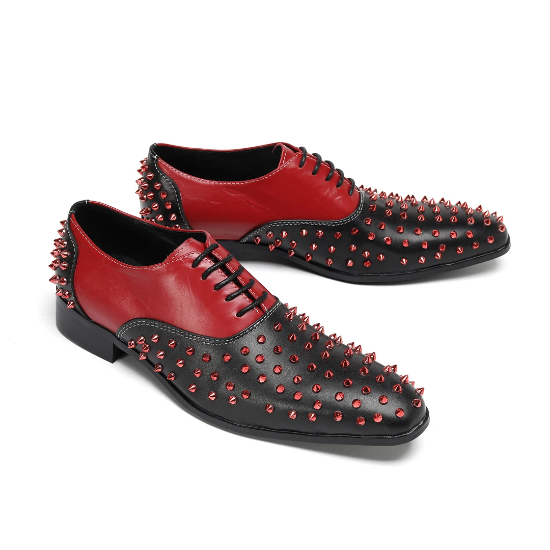 

British Style Rivets Genuine Leather Oxford Shoes Male Plus Size Pointed Toe Business Brogue Shoes Men Lace Up Formal Dress Shoe