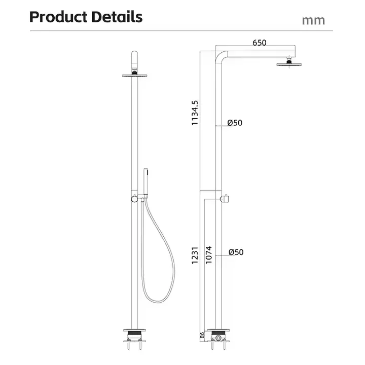 Contemporary Stainless Steel Outdoor Watermark Shower Set Rain Jet Spray Polished Inox Freestanding Faucet for Brushed Ceramic