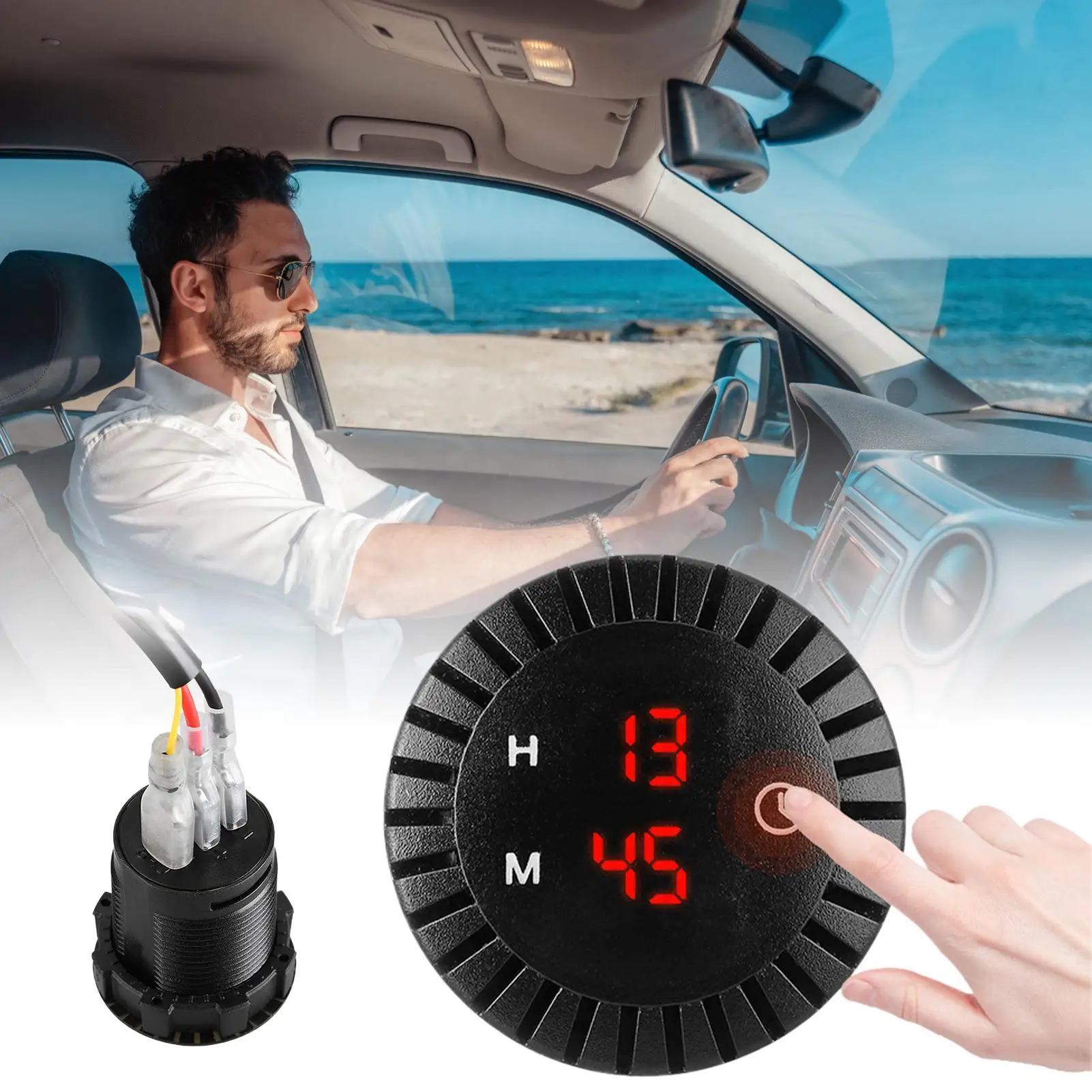 Motorcycle Digital Clock Waterproof LED Display 12 Volt 24 Volt Car Interior Touch Digital Clock For Men Women Drivers Owners