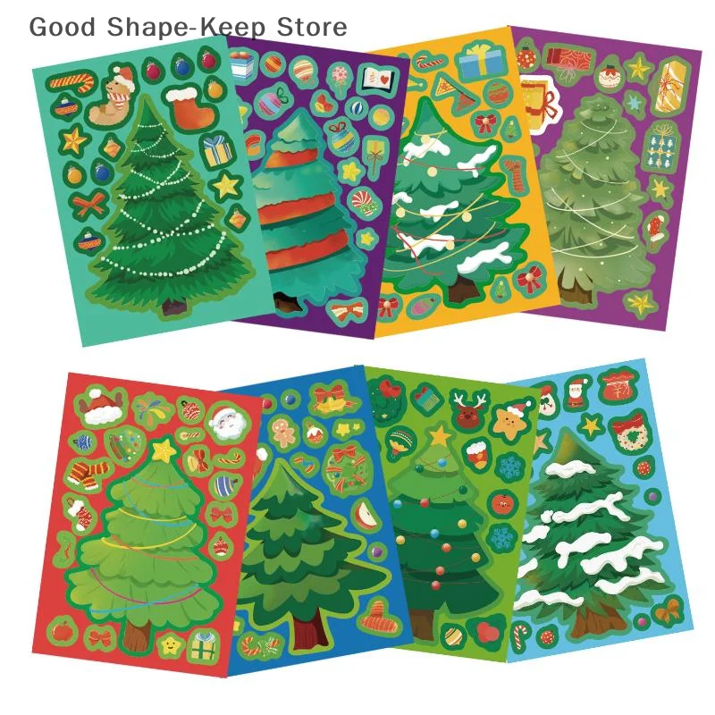 

12/24 шт., рождественская елка, наклейки-головоломки для лица, сделай сам, ремесла, водонепроницаемые канцелярские наклейки для творческих игр