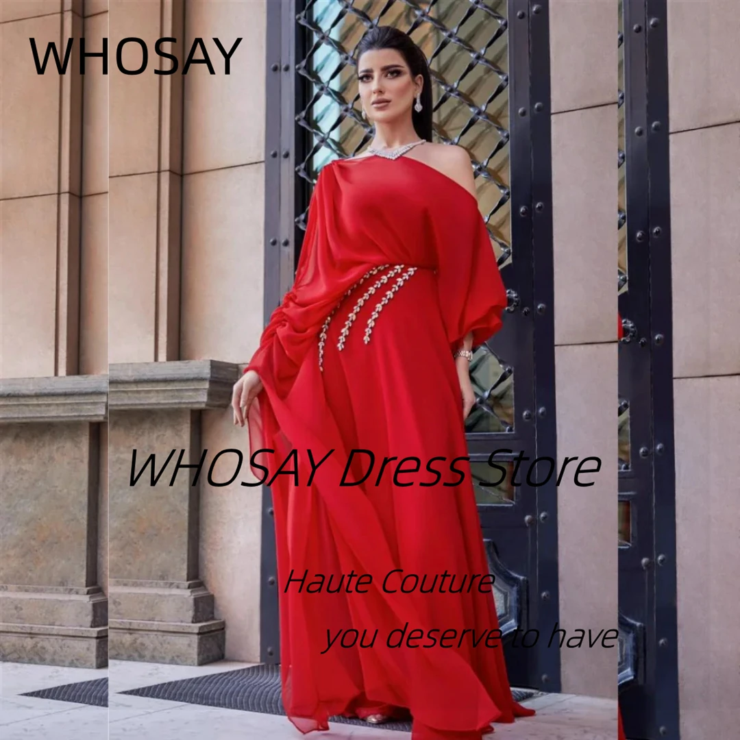 

WHOSAY Customized Prom Dresses Long Sleeves Beading Sash Bespoke Special Occasion Dress Chiffon Wedding Party Evening Gowns