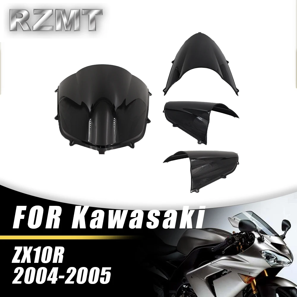 

ZX10R Front Double Bubble Wind Deflector Windscreen For KAWASAKI NINJA ZX-10R 2004-2005 Motorcycle Accessories Windshield Black