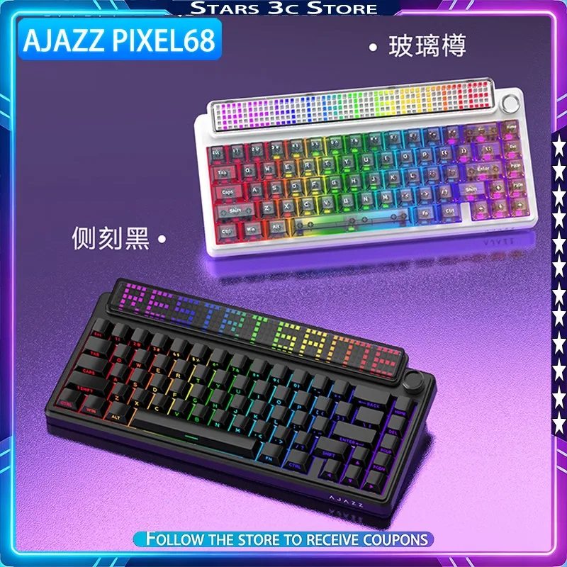 AJAZZ Pixel68 Mechanical Keyboard Wireless Tri Mode Adjustable Knob Dual 8K with DIY Large Screen Low Latency Gaming Keyboard