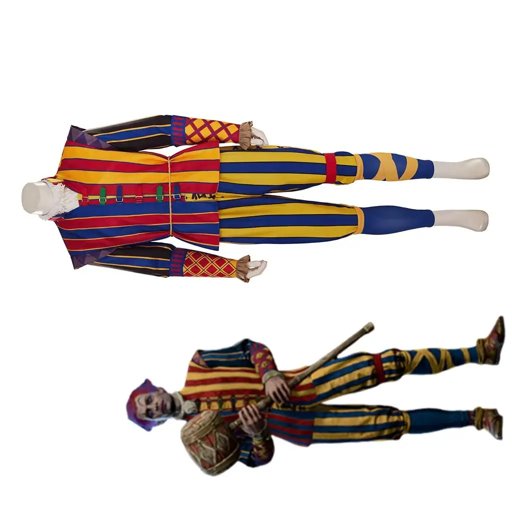 

Game BG3 Dribbles Cosplay Clown Costume Tudor Men's Rainbow Striped Uniform Suit Halloween Carnival Party Officer Soldier Outfit