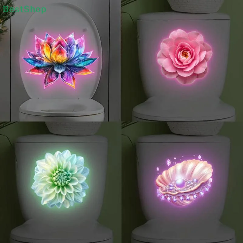 Bathroom Luminous Toilet Sticker Night Light Lotus Wall Decal Toilet Seat Cover Sticker Self-Adhesive PVC Waterproof Home Decor
