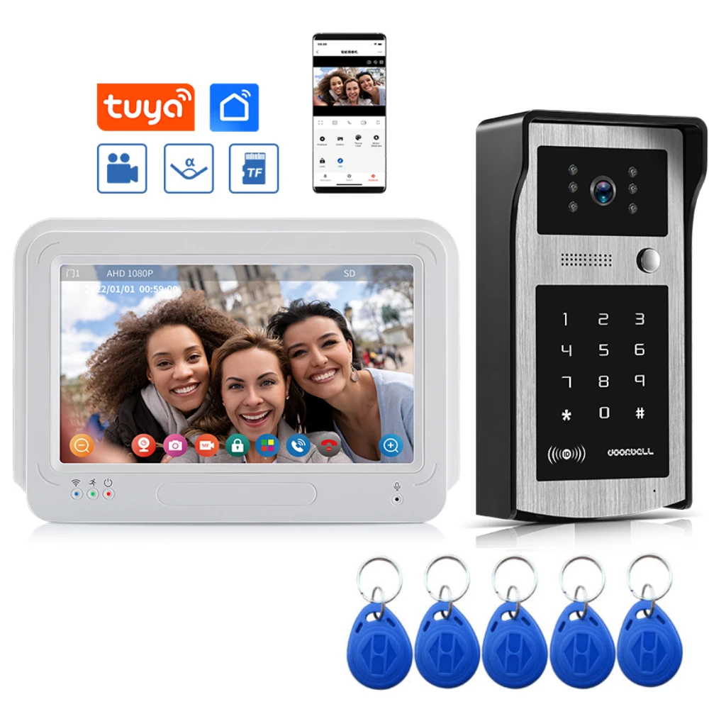 

Top WiFi Intercom for Home Tuya Smart Video Door Phone Doorbell Camera Works Alexa Talk Recording password RFID Unlock