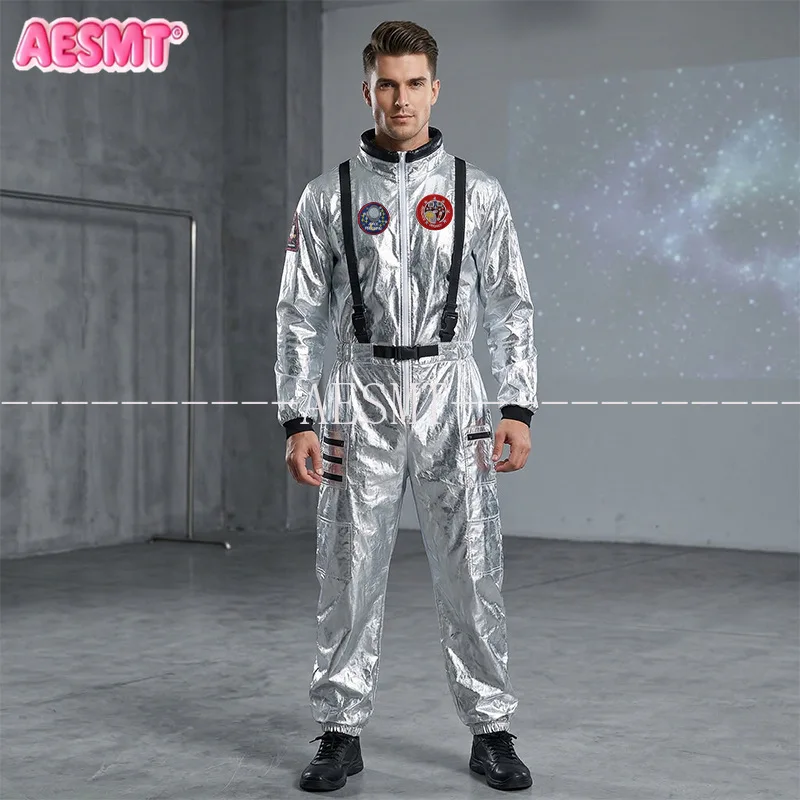Astronaut Space Suit Cosplay Costume Firefighter Jumpsuit One Piece Bodysuit Halloween Stage Performance Party Outfit