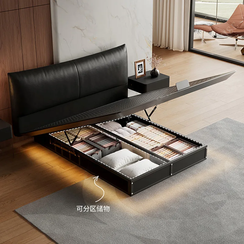 Ultra-thin bedside carbon steel suspension bed Italian minimalist high-end atmosphere master bedroom double leather bed frame