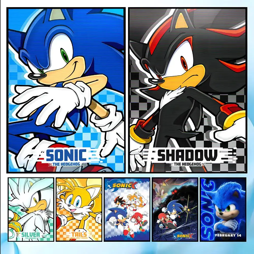 Anime S-Sonic H-HedgehogES Poster HD Art Sticky Wall Waterproof Home Living Room Bedroom Bar Aesthetic Decoration