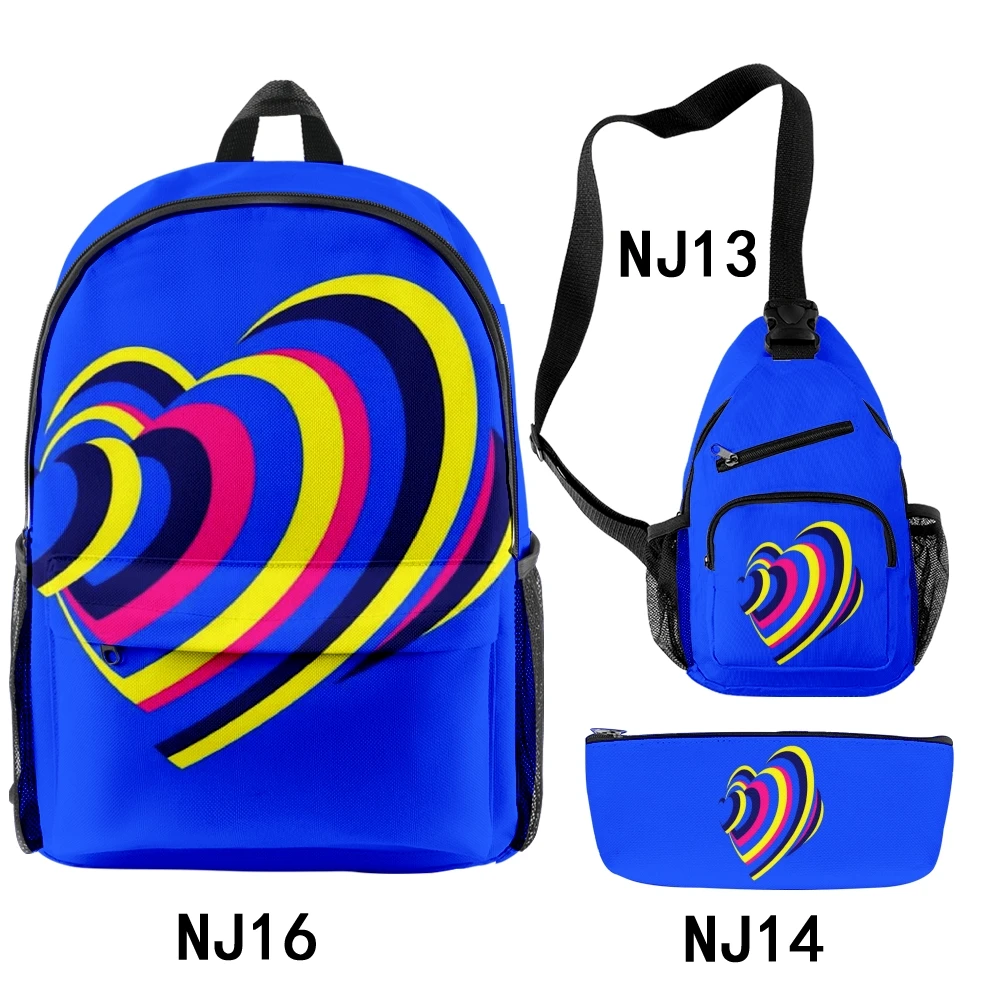 

Eurovision Merch 2023 Eurovision Song Contest Heartbeat Backpacks 3 Pieces Sets Zipper Daypack Traval Bag Student School Bag