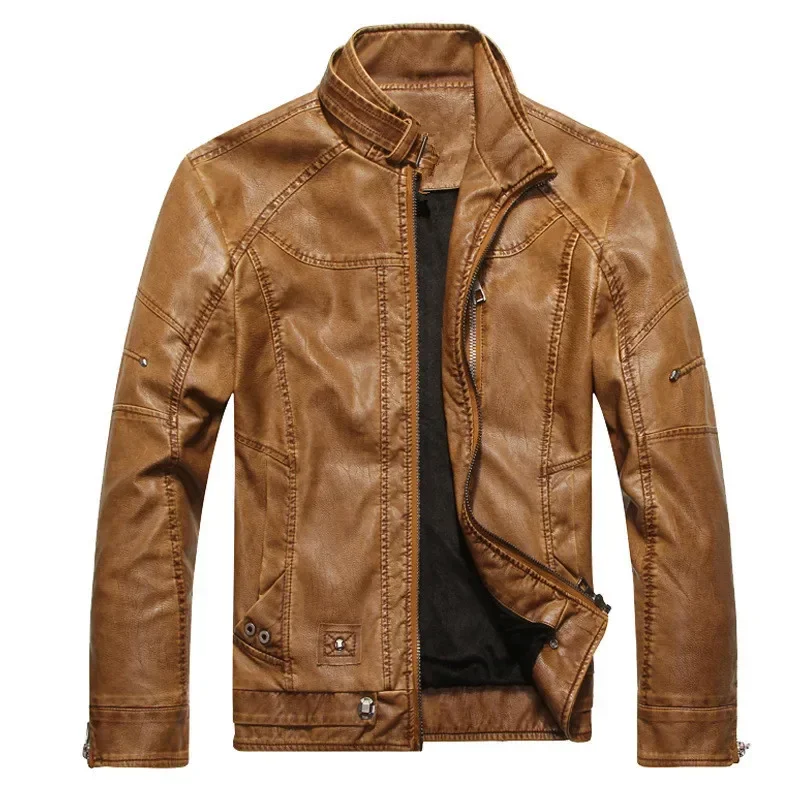 Manteau en cuir épais de moto pour hommes, veste en cuir, manteau d'équitation de motard, velours plus, chaud, hiver