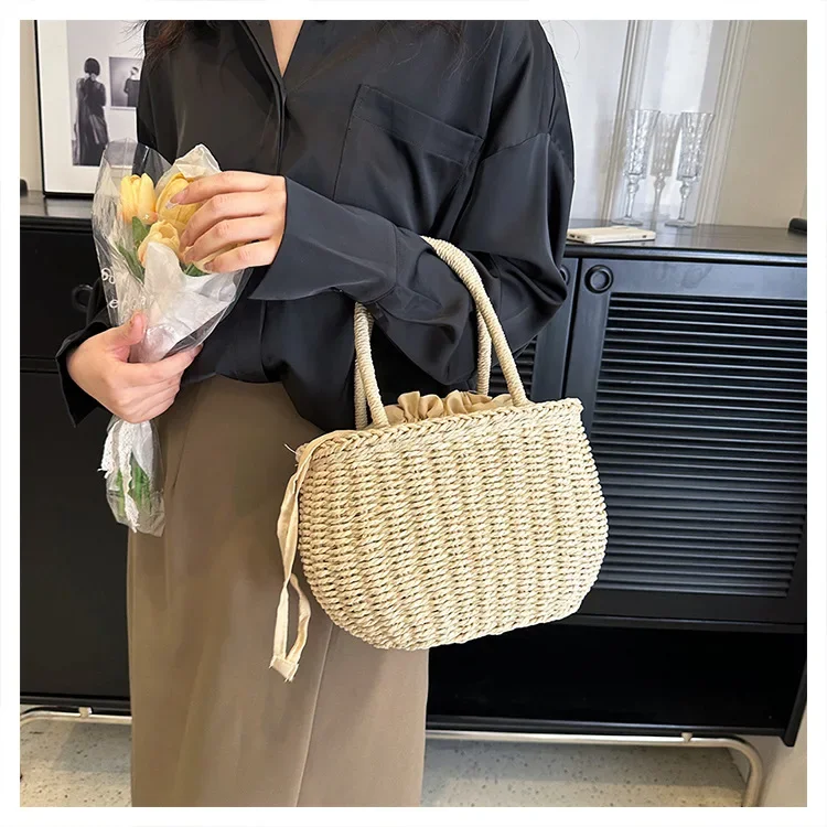 Straw Tote Bags for Women 2024 Summer Rattan Bag Handmade Woven Purse Ladies Beach Bohemian String Handbag bolsos para mujer sac