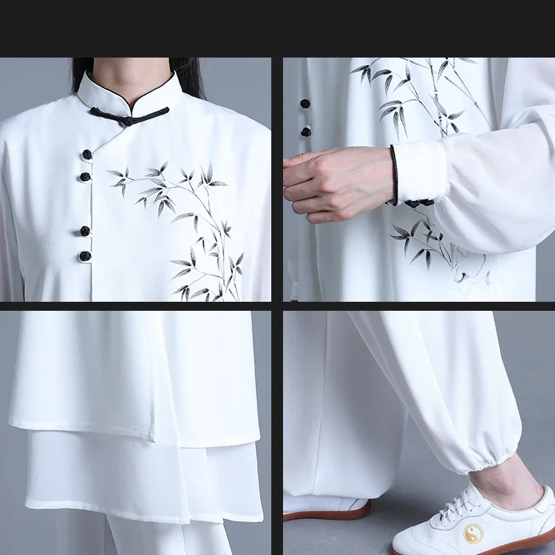 Tai Chi Clothes Women Wushu Clothes Kung Fu Competition Clothes Martial Art Uniform Wrinkle Free Hand Painted 2022 White